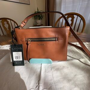 Lodis Chestnut Brown Pebbled Leather Crossbody